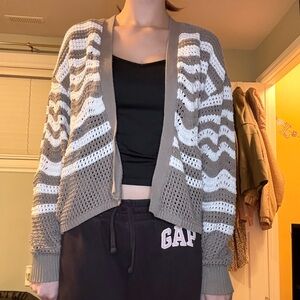 3/$12 bluenotes brown  and White Open-Knit Cardigan size small